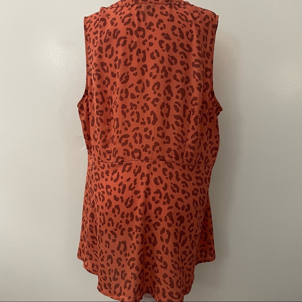 Orange Leopard Georgette Peplum Tie-Front Tank - Picture 7 of 7